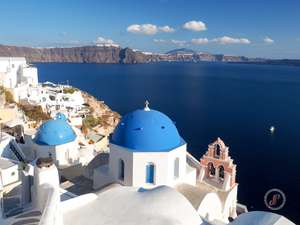 Iconic blue domed churces of Santorini